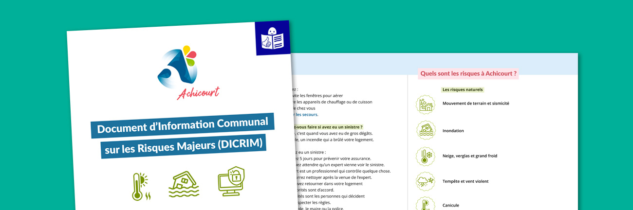 Image représentant la couverture du DICRIM de la Ville d'Achicourt en FALC et une double page