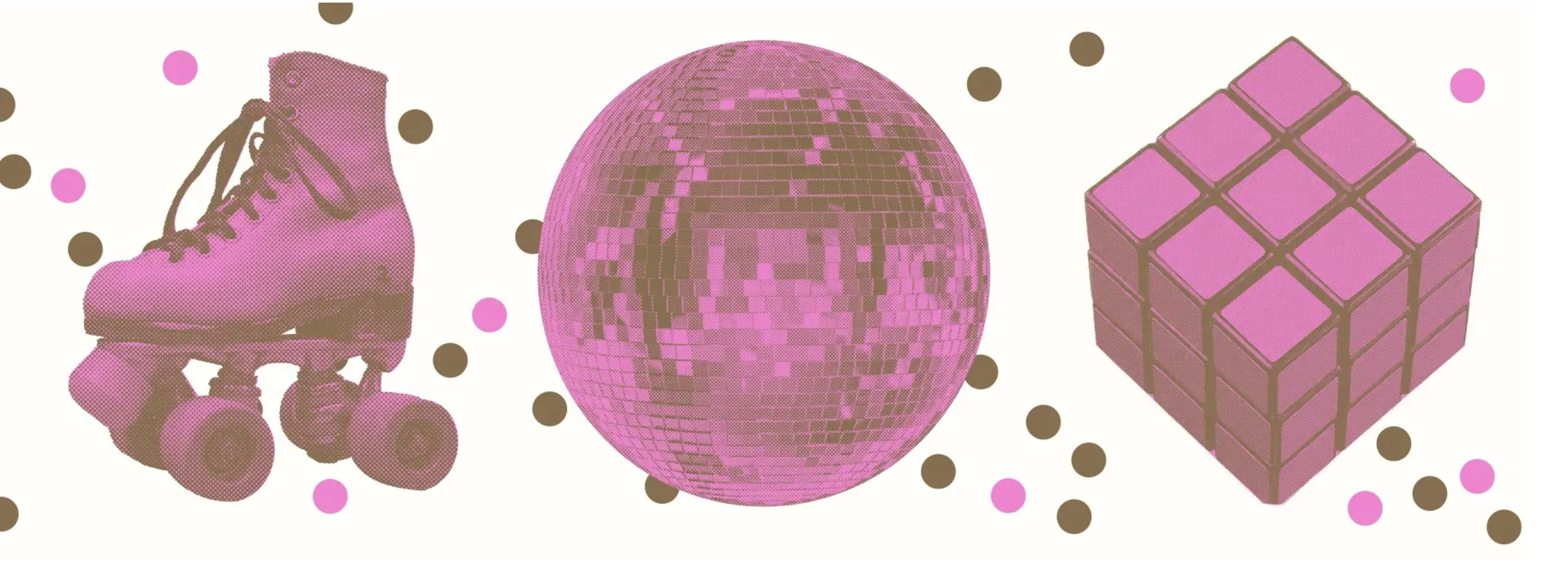 Un patin à roulettes, une boule à facettes, un rubik's cube : des images qui composent l'univers visuel des 50 ans de La rose des vents.